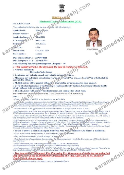 India e-visa template in Word and PDF formats, version 4